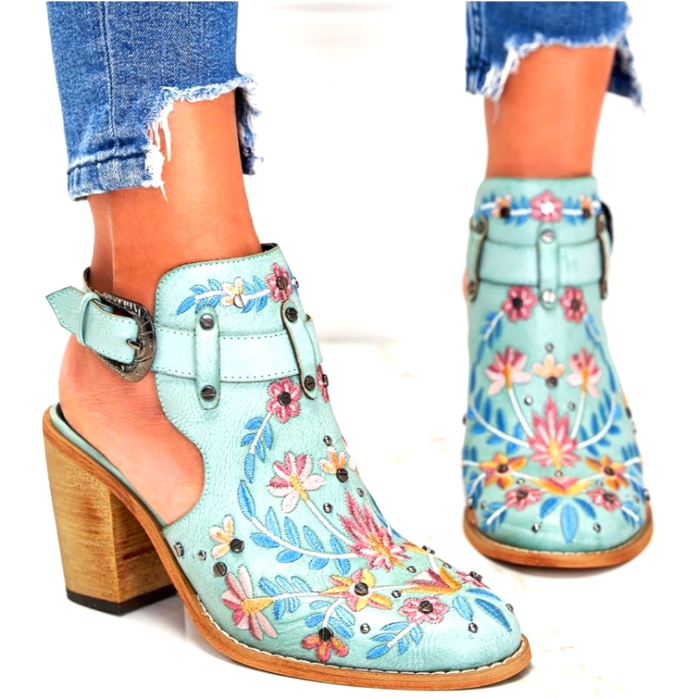 Women's Ankle Boots - Floral Embroidered - 10W